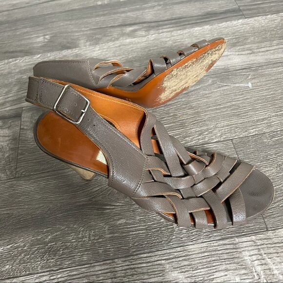 Lanvin Vintage Leather Olive Brown Gladiator Woven Cone Heel Sandals - Picture 13 of 16